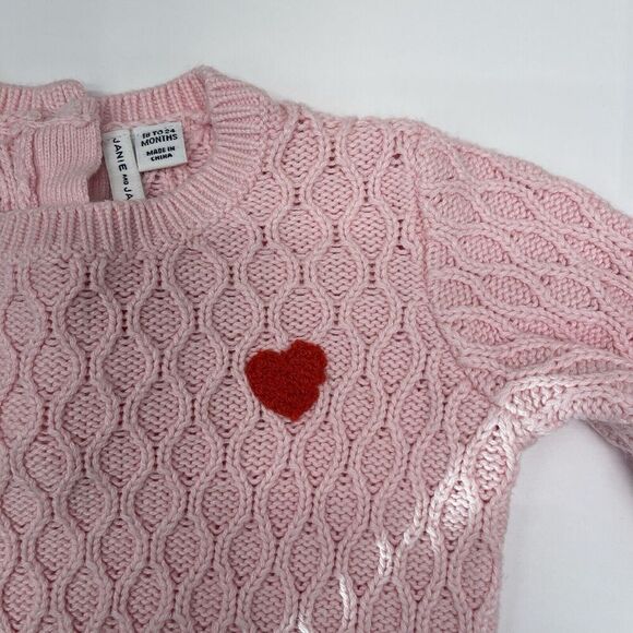 Janie and Jack Baby Girls Sweater Size 18m Pink Cable Knit Heart Valentines - Picture 3 of 5